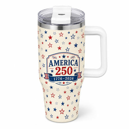America 250 Retro 40 oz Insulated Stainless Steel Flask with Handle, Straw, Lid & Reusable Aesthetic Vintage 1776-2026 Patriotic Star Pattern Travel Mug, Car Cup Holder Friendly for 4th of July, Flasks, Insulation