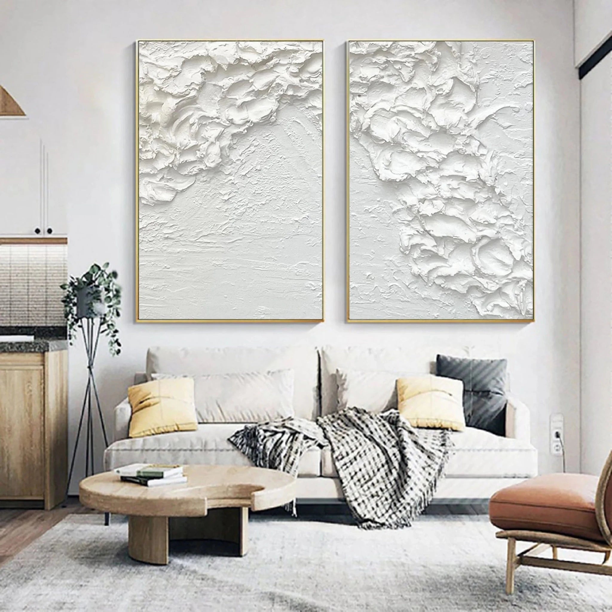 3D Ultra - Heavy Texture White Abstract Diptych CZ0091 - Viral Wall Art