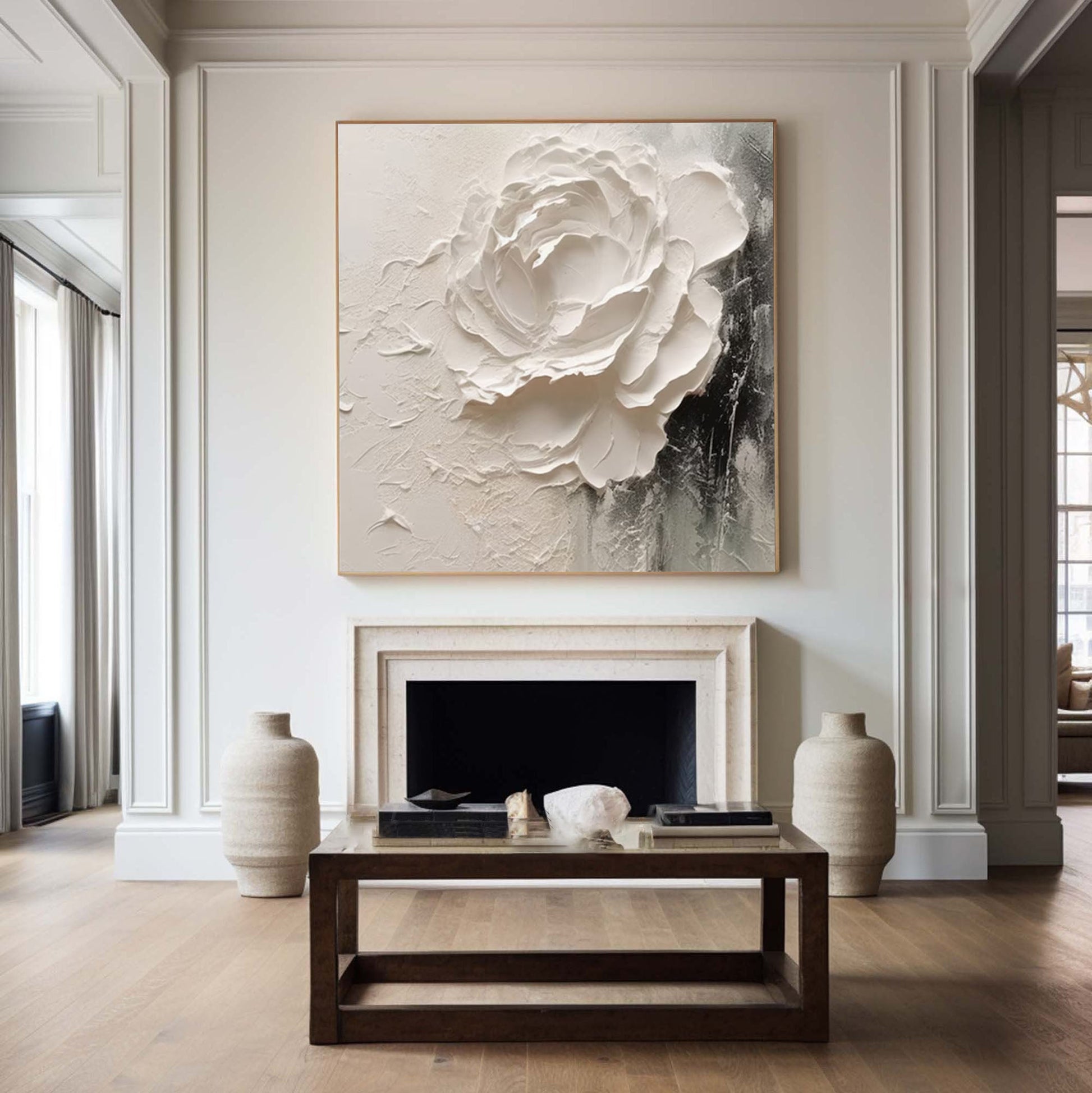 3D Heavy Texture White Floral Oil Painting CZ0089 - Viral Wall Art