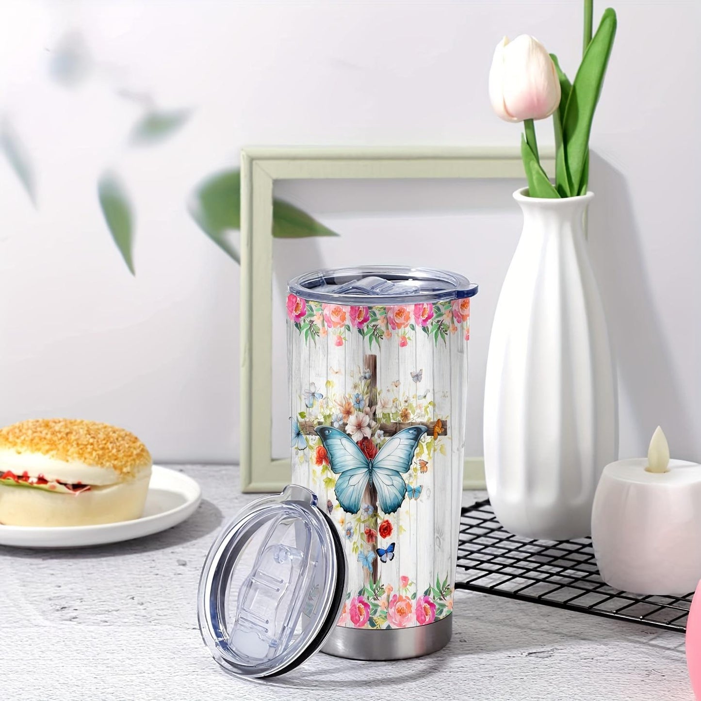 1pc, 20oz Cup Stainless Steel Tumbler, Just a Girl Who Loves Jesus Funny Print Double Wall Vacuum Insulated Travel Mug, Gifts for Parents, Relatives and Friends