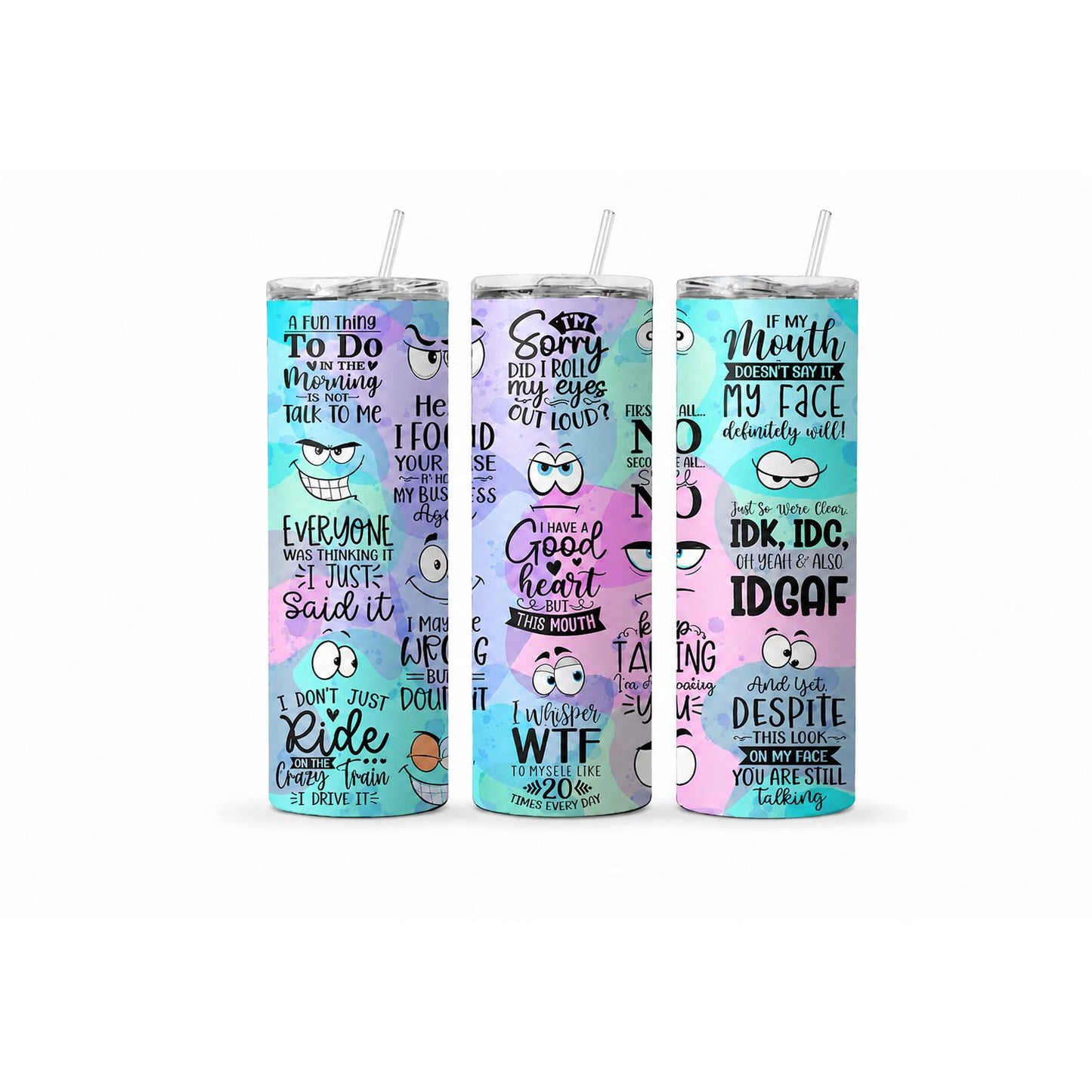 20oz Skinny Tumbler with Straw, Funny Sarcastic Attitude Quotes Stainless Steel Insulated Cup, Colorful Humor Travel Tumbler for Women Men Coworkers