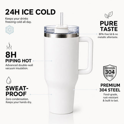 A Great Teacher 40oz Stainless Steel Insulated Tumbler with Handle and Straw, School Supplies Teacher Appreciation Printed Travel Cup, Gift for Teachers