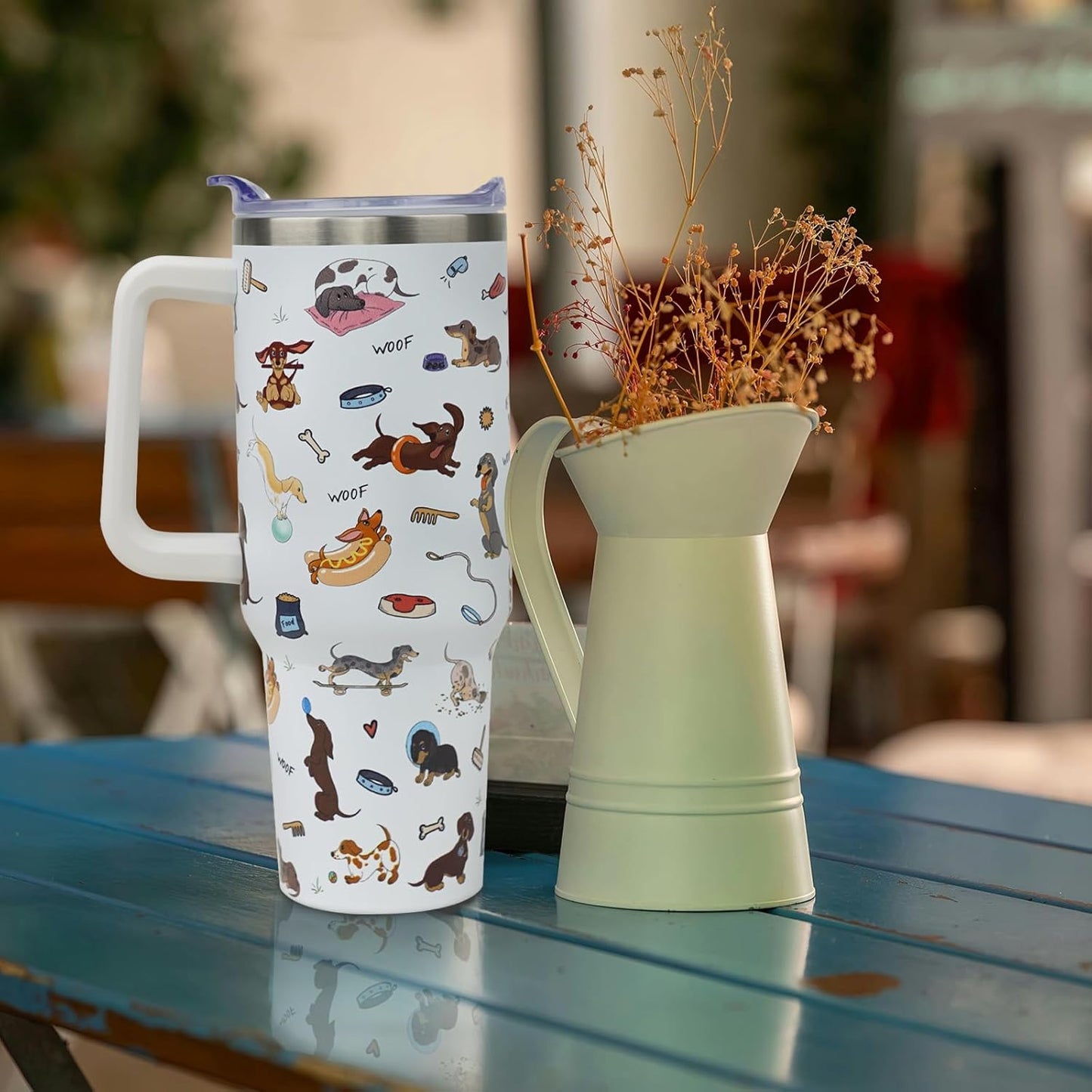 Aesthetic 40oz Insulated Vacuum Flask - Vintage Dachshund Graphic Print Portable Drinkware, Lid-Included Bottle, Unique Birthday Gift for Doxie Owners, Flasks
