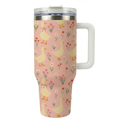 Aesthetic 40oz Reusable Insulated Coffee Flask with Handle & Lid, Double-Wall Vacuum Cup, Leak-Proof Large-Capacity Thermal Mug, 12H Hot/24H Cold Retention, Floral Goose Spring Pattern, Mother's Day Gift for Women, Flasks, Insulation