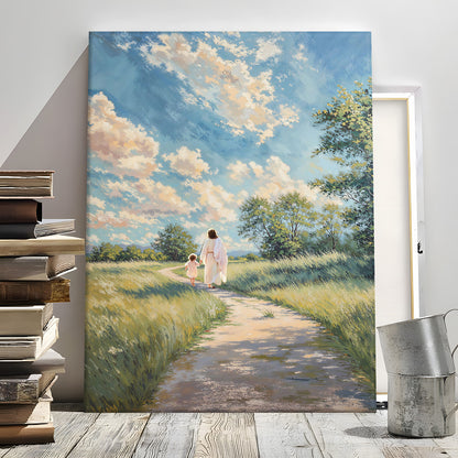 Jesus Christ Spiritual Canvas Wall Art Collection - Resurrection, Prodigal Son & Walking with Child - Christian Home Decor
