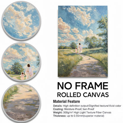 Jesus Christ Spiritual Canvas Wall Art Collection - Resurrection, Prodigal Son & Walking with Child - Christian Home Decor