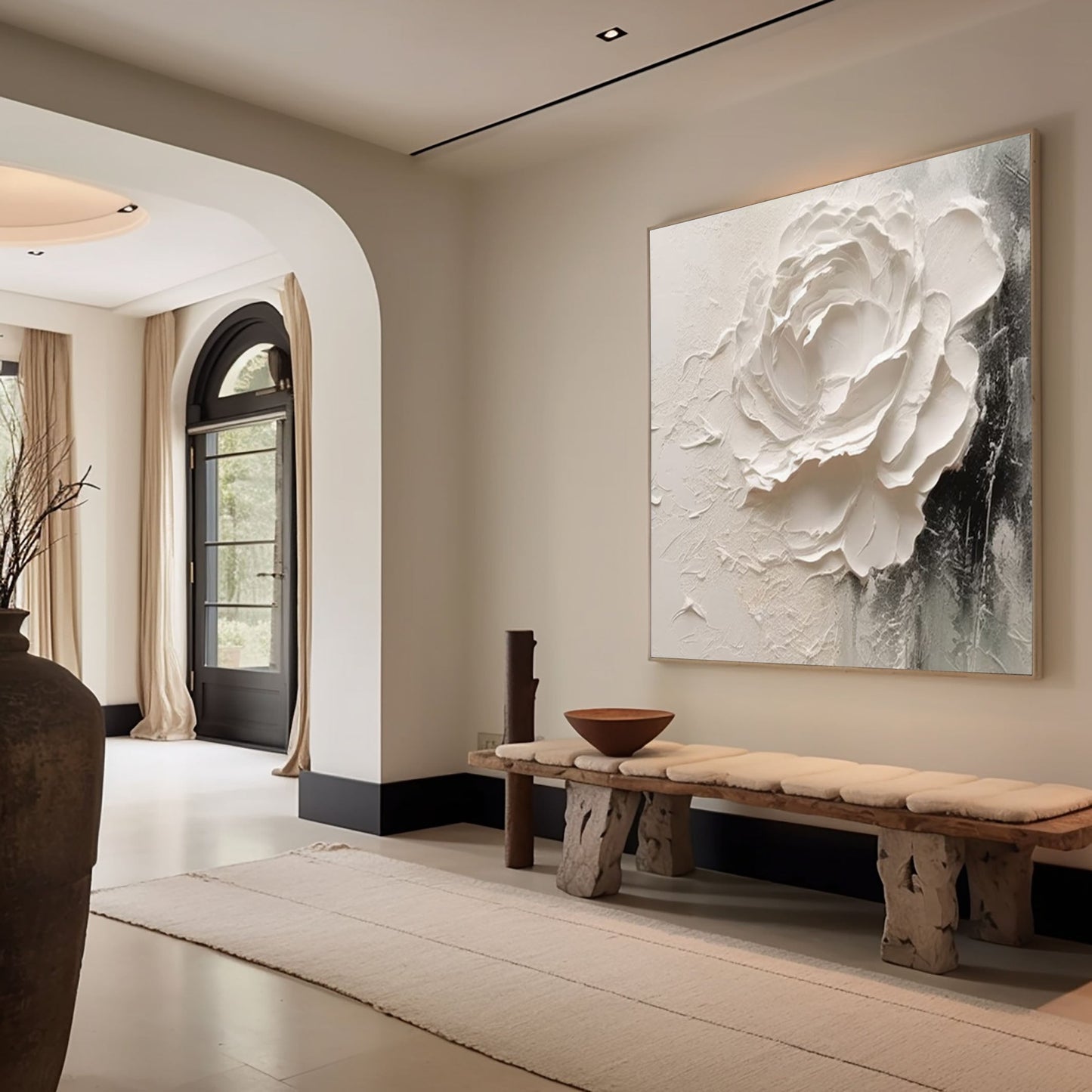 3D Heavy Texture White Floral Oil Painting CZ0089 - Viral Wall Art