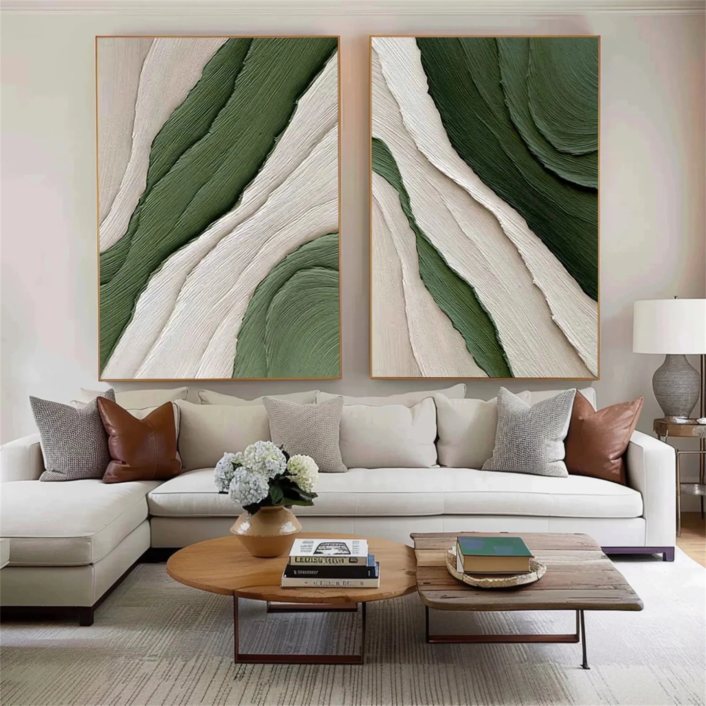 3D Heavy Texture Forest Green Abstract Diptych CZ0094 - Viral Wall Art