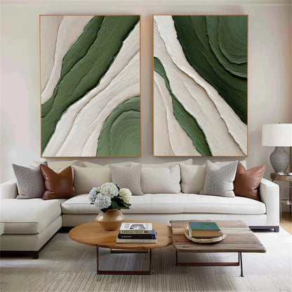 3D Heavy Texture Forest Green Abstract Diptych CZ0094 - Viral Wall Art