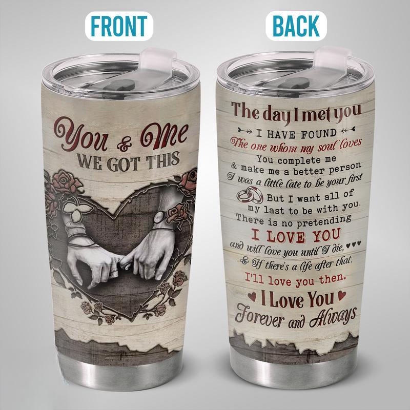 You And Me 20 Oz Insulated Stainless Steel Tumbler - Leakproof Lid Flasks, Iced Tea Drinkware, Romantic Anniversary Gift For Husband Wife, Mug