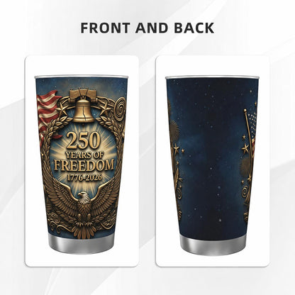 20oz Matte Finish Watercolour Stripes Patriotic Tumbler - 250 Years of Freedom (1776-2026), Casual Efficient Performance Insulated Travel Cup, 4th of July Gift, Car Cup Holder Friendly for Adults, 4Th Of July Independence Day Gift