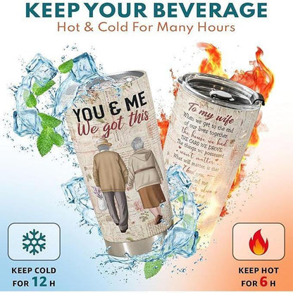 To My Wife artwork on 20oz insulated tumbler, front and back product view