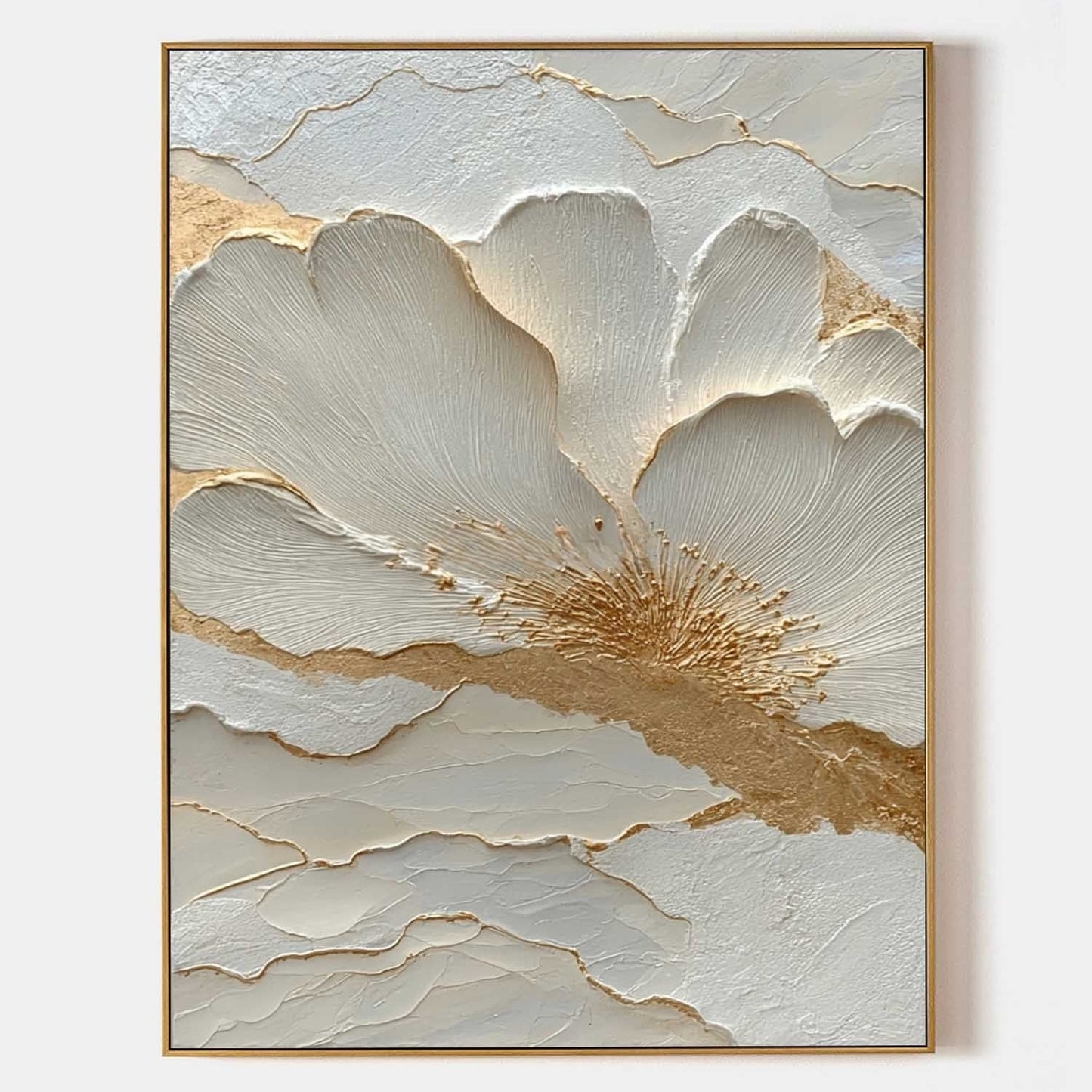 3D Textured Cream & Gold Leaf Wall Art CZ0038 - Viral Wall Art