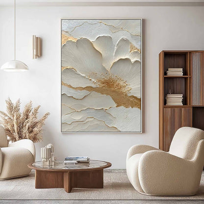 3D Textured Cream & Gold Leaf Wall Art CZ0038 - Viral Wall Art