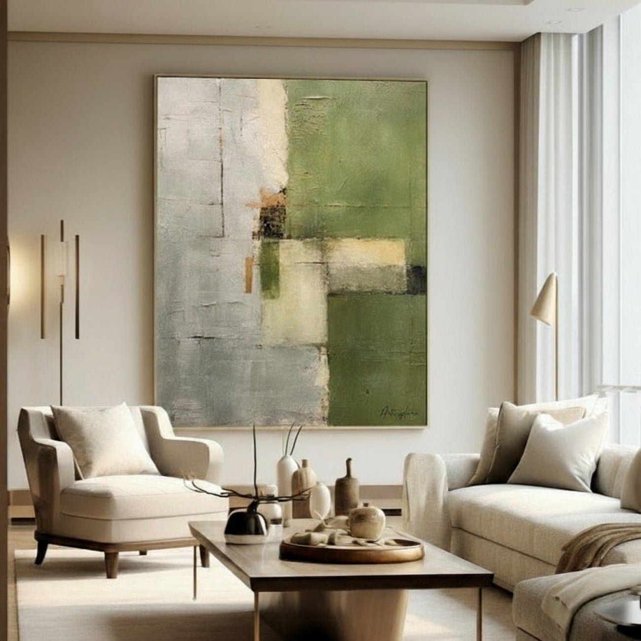 Sage Green 3D Textured Abstract Art SR0013 - Viral Wall Art