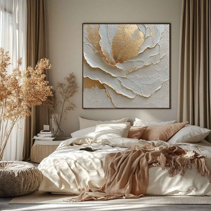Textured Cream & Gold Abstract Flower Painting CZ0030 - Viral Wall Art