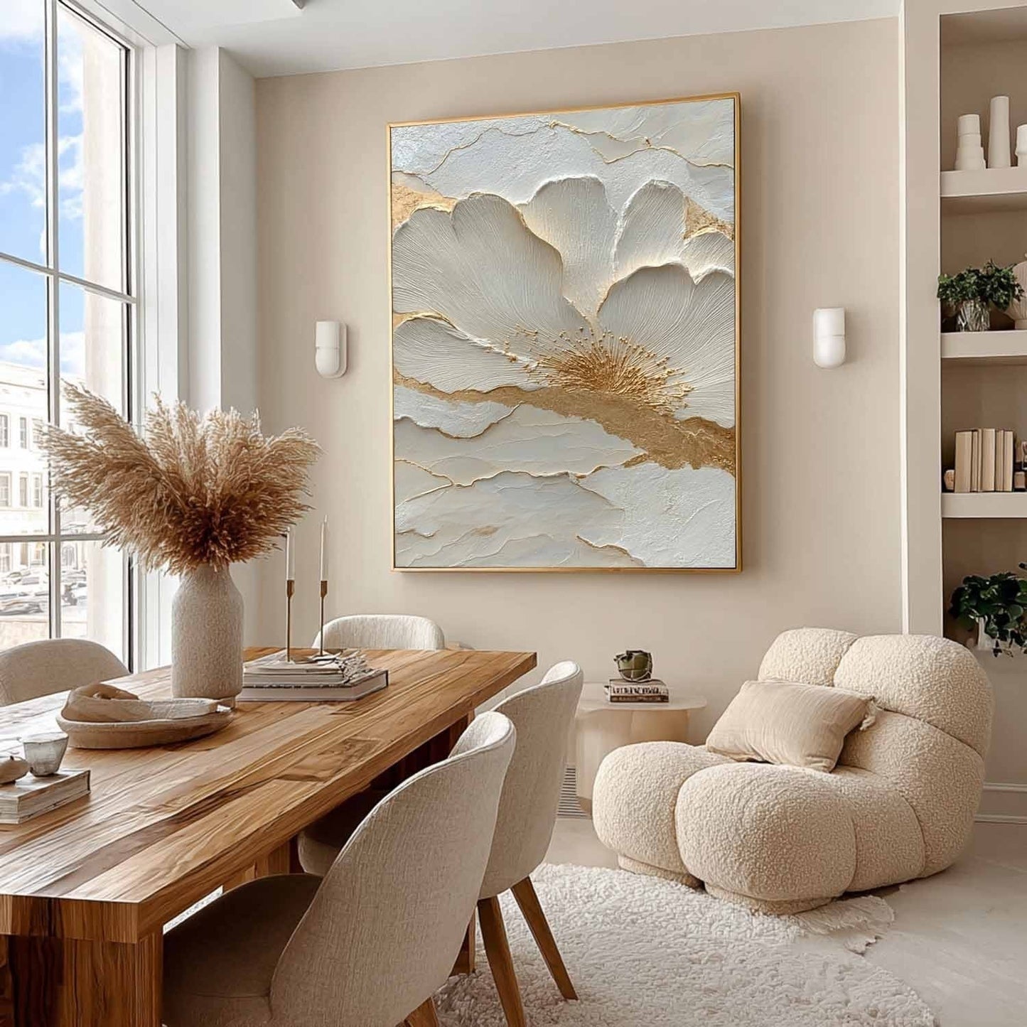 3D Textured Cream & Gold Leaf Wall Art CZ0038 - Viral Wall Art