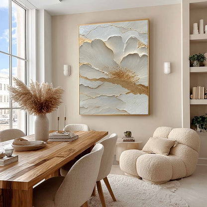 3D Textured Cream & Gold Leaf Wall Art CZ0038 - Viral Wall Art