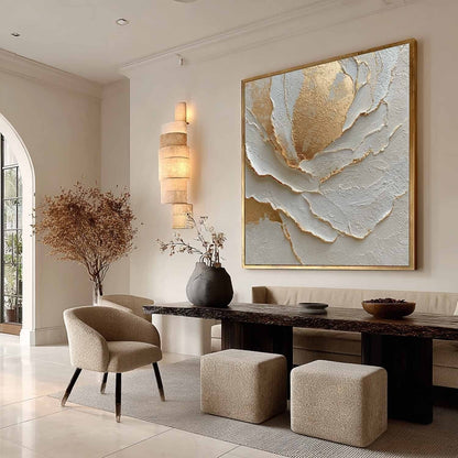 Textured Cream & Gold Abstract Flower Painting CZ0030 - Viral Wall Art
