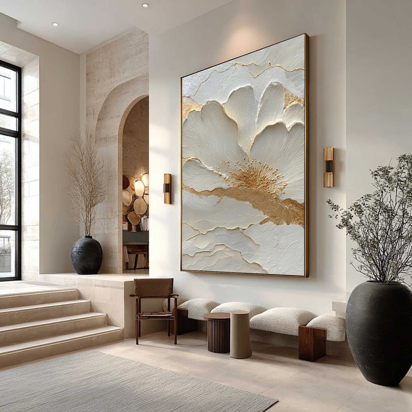 3D Textured Cream & Gold Leaf Wall Art CZ0038 - Viral Wall Art