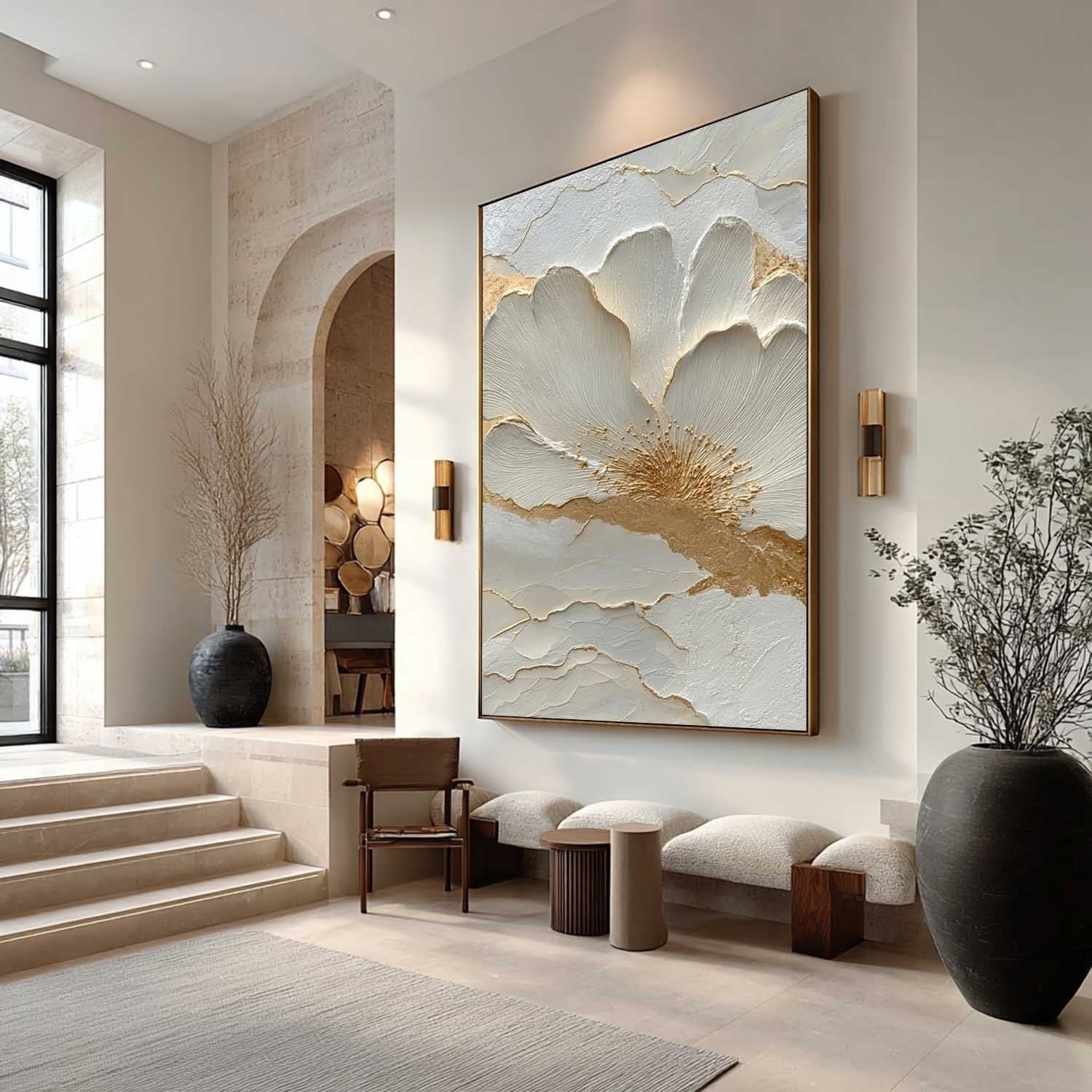 3D Textured Cream & Gold Leaf Wall Art CZ0038 - Viral Wall Art