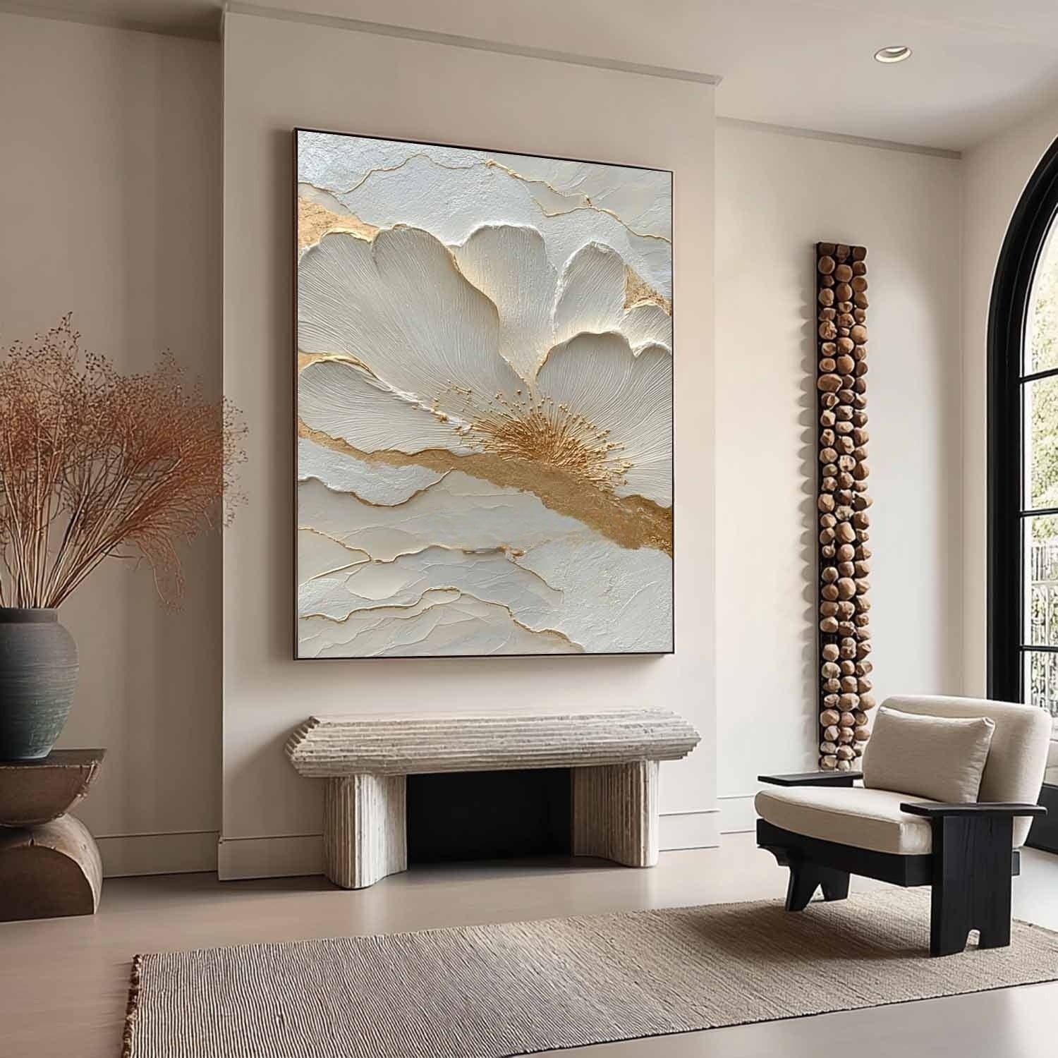 3D Textured Cream & Gold Leaf Wall Art CZ0038 - Viral Wall Art