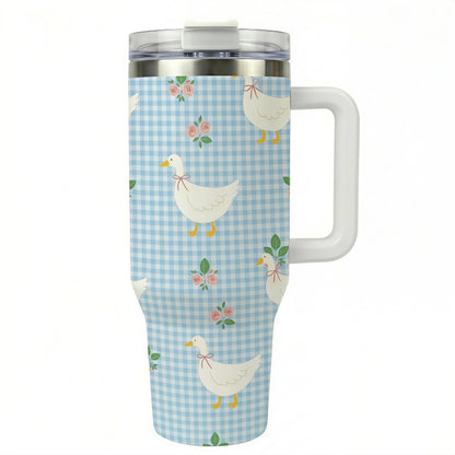 40oz Insulated Reusable Coffee Flask - 1 Pc Double Wall Vacuum Water Bottle With Handle & Lid, Leakproof Large Capacity Thermal Tumbler, 12H Hot/24H Cold Retention, Floral Goose Spring Pattern, Cute Valentine Gift For Women, Flasks, Water Bottles