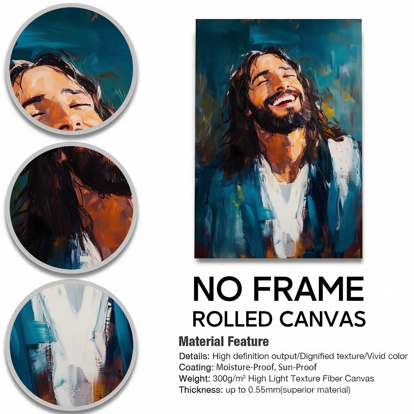 Smiling Jesus Canvas Wall Art - Joyful Laughing Christ Portrait - Heartwarming Christian Home Decor