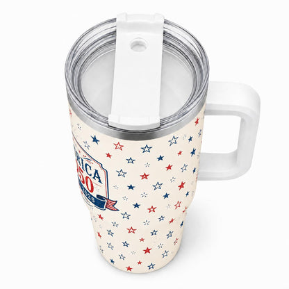 America 250 Retro 40 oz Insulated Stainless Steel Flask with Handle, Straw, Lid & Reusable Aesthetic Vintage 1776-2026 Patriotic Star Pattern Travel Mug, Car Cup Holder Friendly for 4th of July, Flasks, Insulation