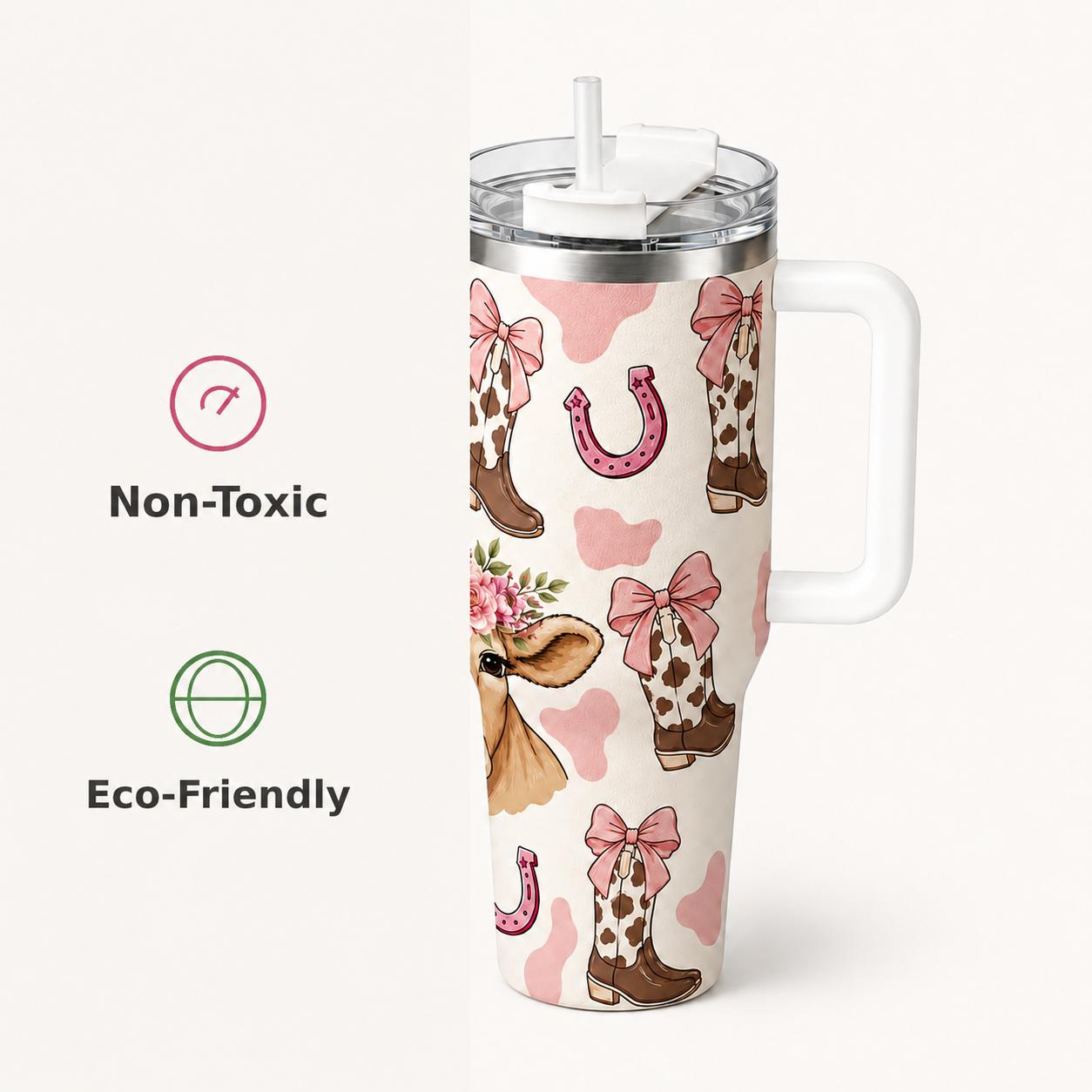 40oz Western Cowboy Insulated Tumbler, Bow & Boot Print, Double Wall Vacuum Flasks, Insulated Drinkware, Leak-Proof, 12h Hot, 24h Cold, Fashion Gift for Women