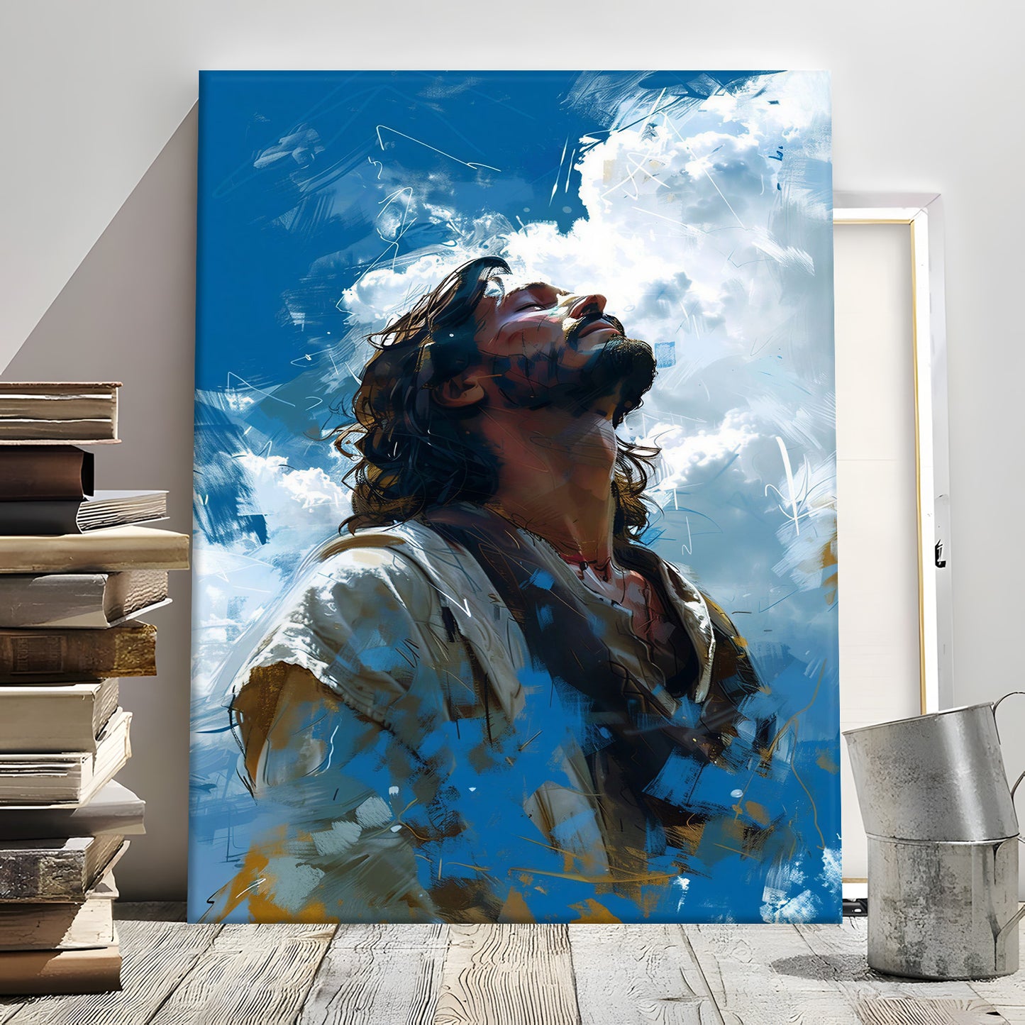 Smiling Jesus Canvas Wall Art - Joyful Laughing Christ Portrait - Heartwarming Christian Home Decor