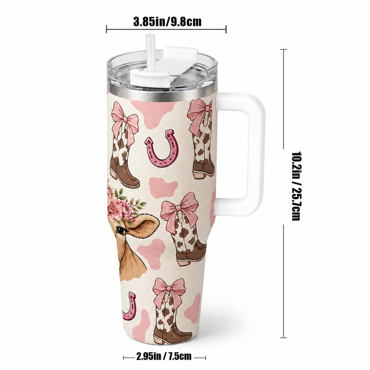 40oz Western Cowboy Insulated Tumbler, Bow & Boot Print, Double Wall Vacuum Flasks, Insulated Drinkware, Leak-Proof, 12h Hot, 24h Cold, Fashion Gift for Women