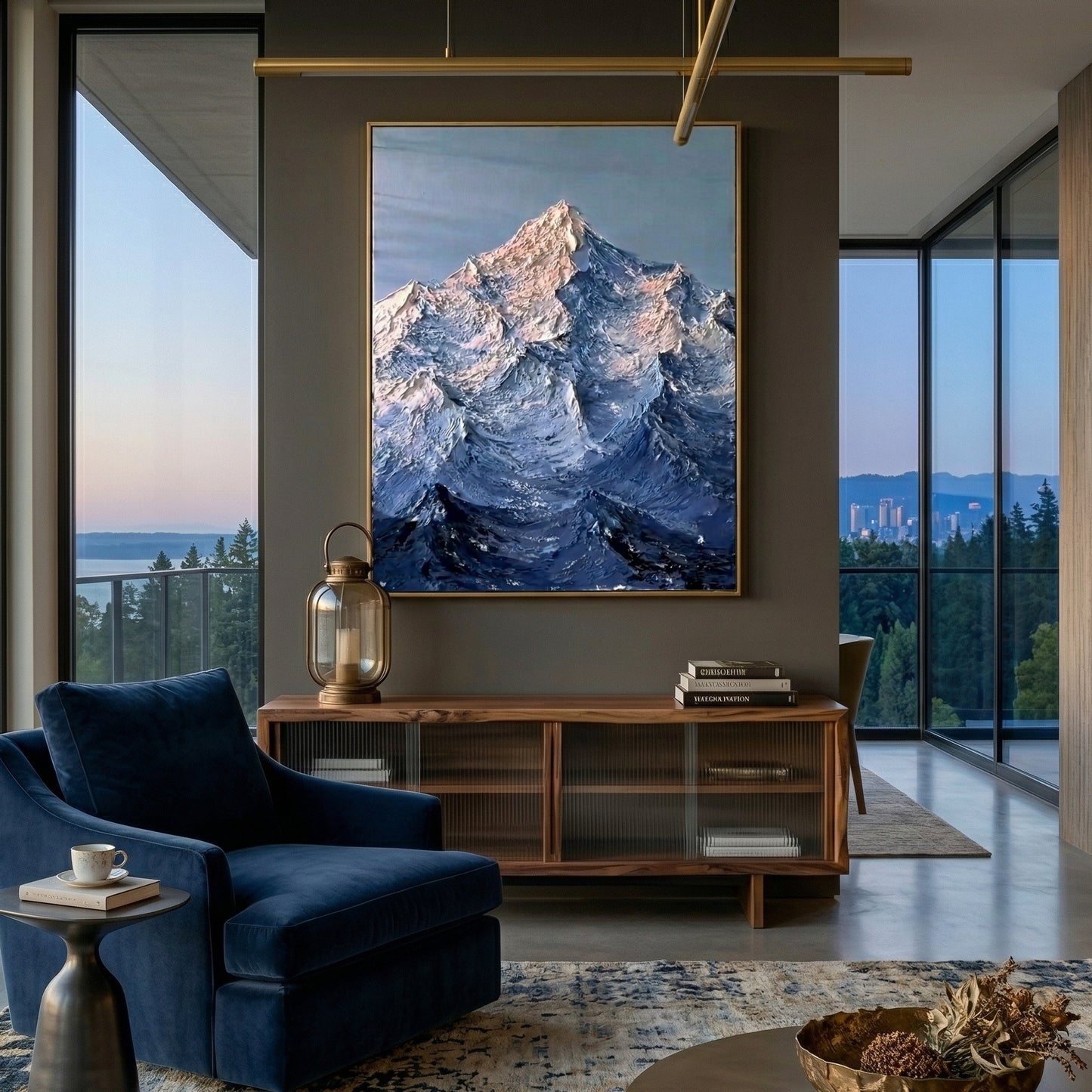 3D Heavy Texture Blue Mountain Oil Painting #CY0121