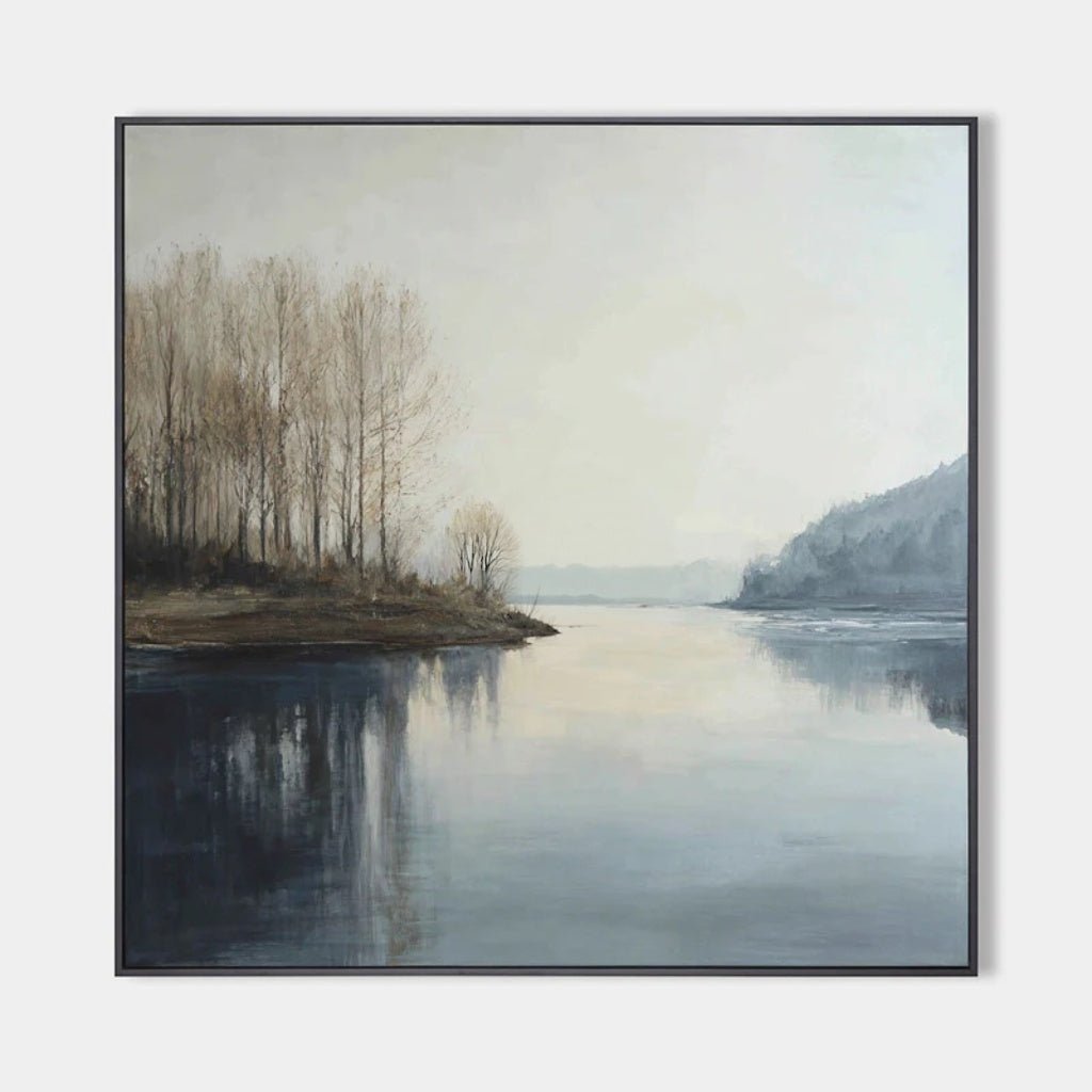 Misty Blue & Taupe Abstract Painting CY0132 - Viral Wall Art