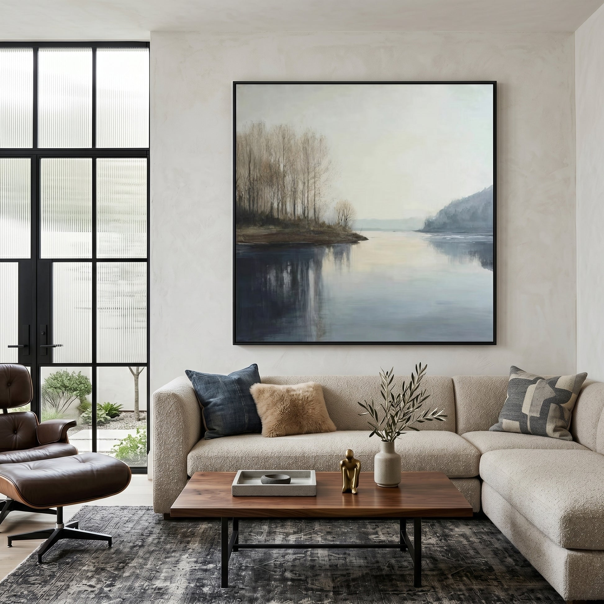 Misty Blue & Taupe Abstract Painting CY0132 - Viral Wall Art