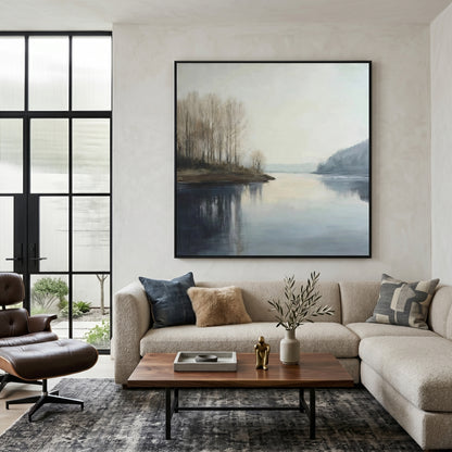 Misty Blue & Taupe Abstract Painting CY0132 - Viral Wall Art