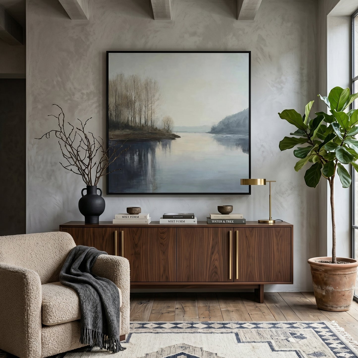 Misty Blue & Taupe Abstract Painting CY0132 - Viral Wall Art