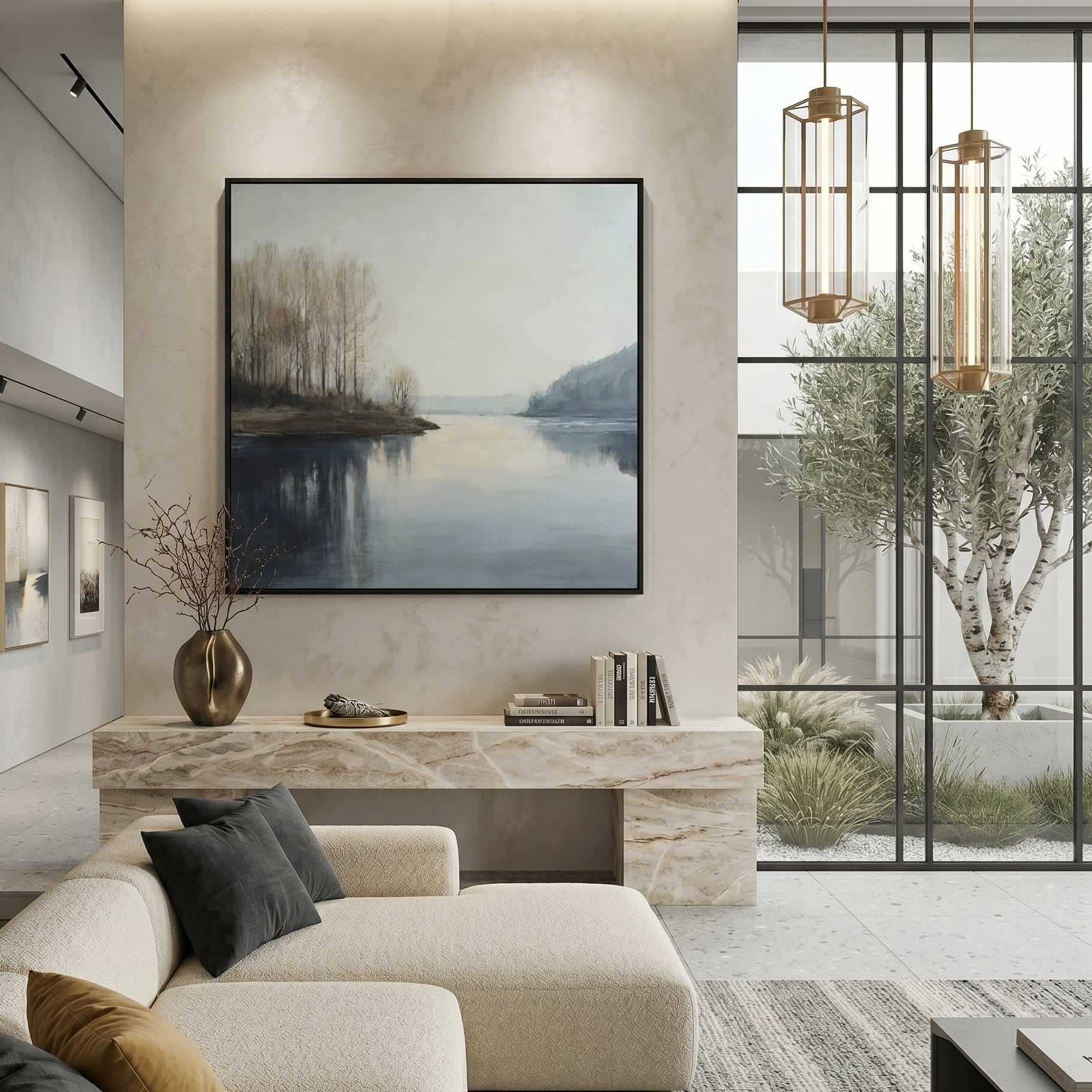Misty Blue & Taupe Abstract Painting CY0132 - Viral Wall Art