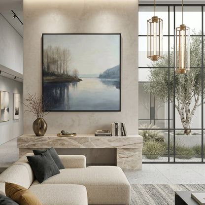 Misty Blue & Taupe Abstract Painting CY0132 - Viral Wall Art