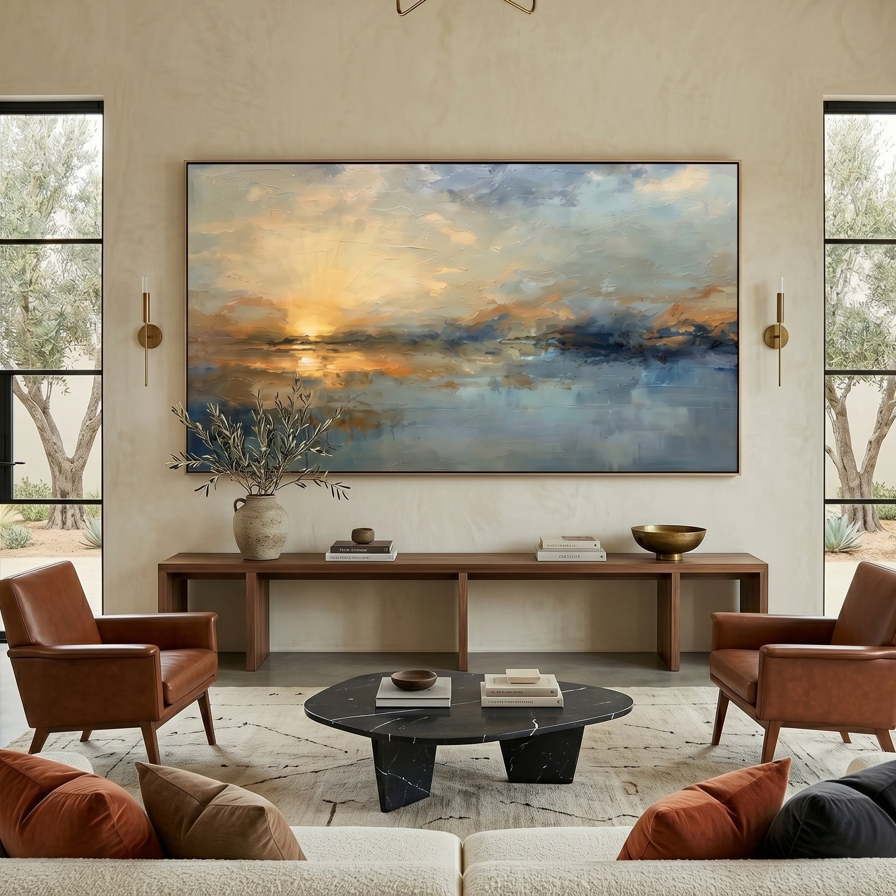 3D Heavy Texture Sunset Panoramic Oil Painting CY0150 - Viral Wall Art