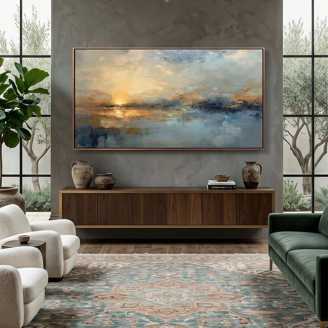 3D Heavy Texture Sunset Panoramic Oil Painting CY0150 - Viral Wall Art