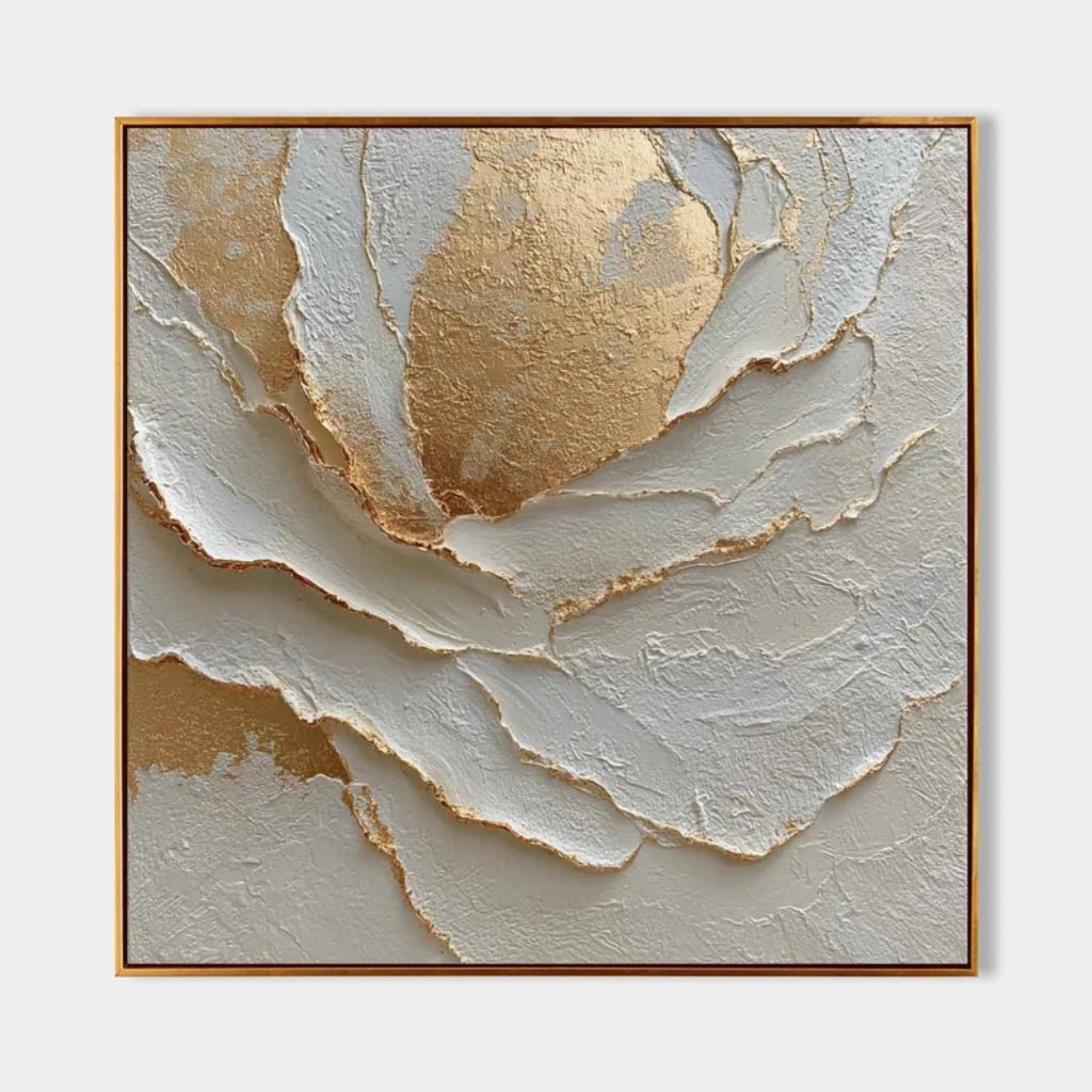 Textured Cream & Gold Abstract Flower Painting CZ0030 - Viral Wall Art