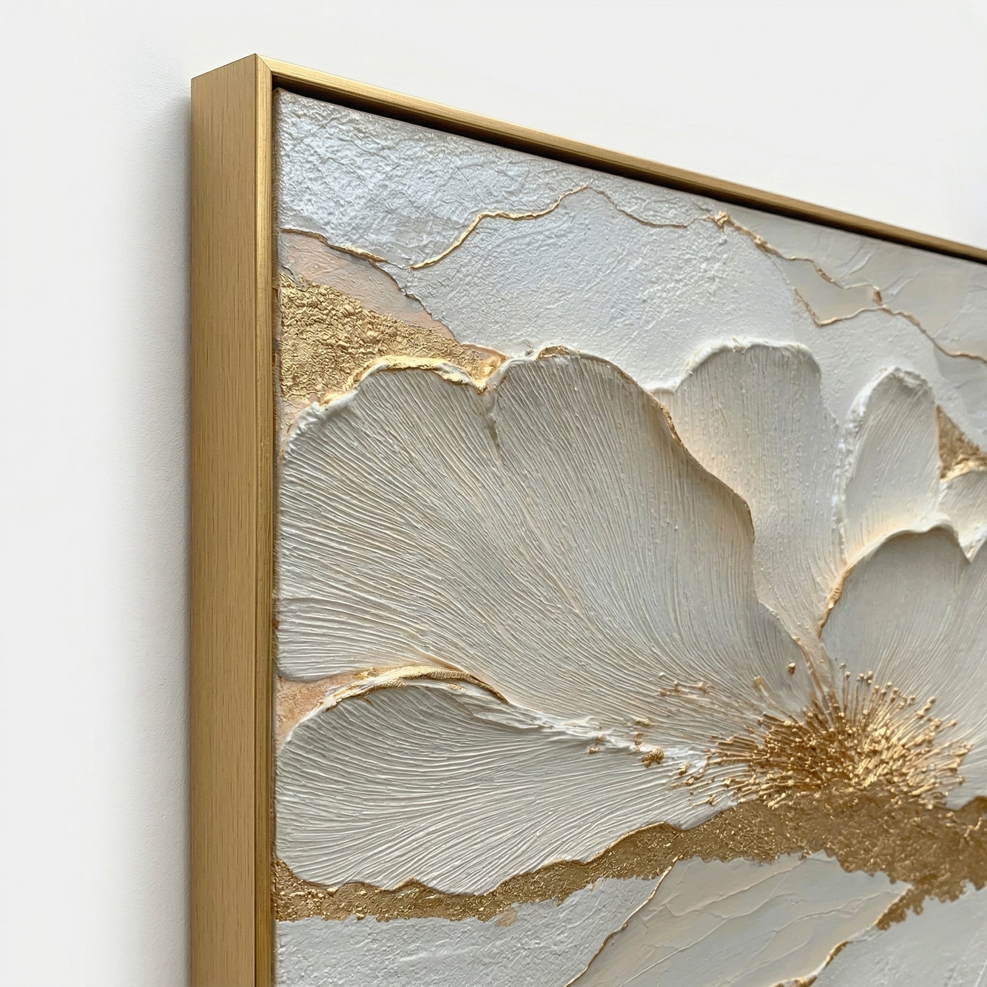 3D Textured Cream & Gold Leaf Wall Art CZ0038 - Viral Wall Art