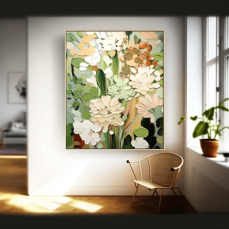 3D Heavy Texture Sage Green Floral Oil Painting CZ0102 - Viral Wall Art