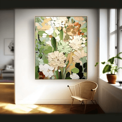 3D Heavy Texture Sage Green Floral Oil Painting CZ0102 - Viral Wall Art