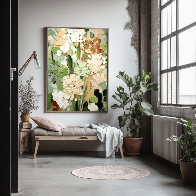 3D Heavy Texture Sage Green Floral Oil Painting CZ0102 - Viral Wall Art