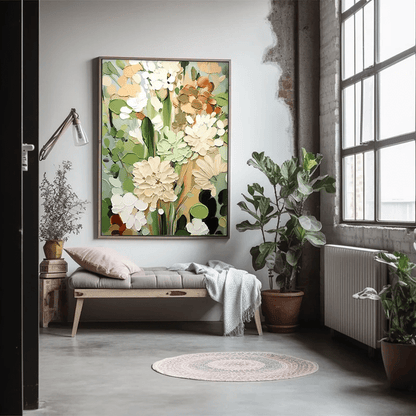 3D Heavy Texture Sage Green Floral Oil Painting CZ0102 - Viral Wall Art