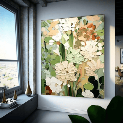 3D Heavy Texture Sage Green Floral Oil Painting CZ0102 - Viral Wall Art