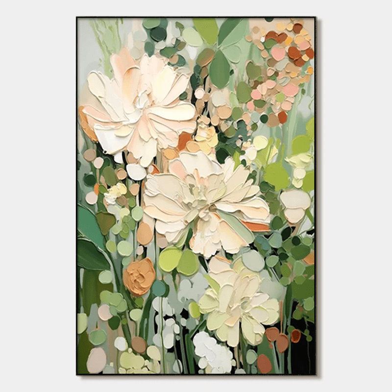 3D Heavy Texture Sage Green Floral Oil Painting CZ0104 - Viral Wall Art