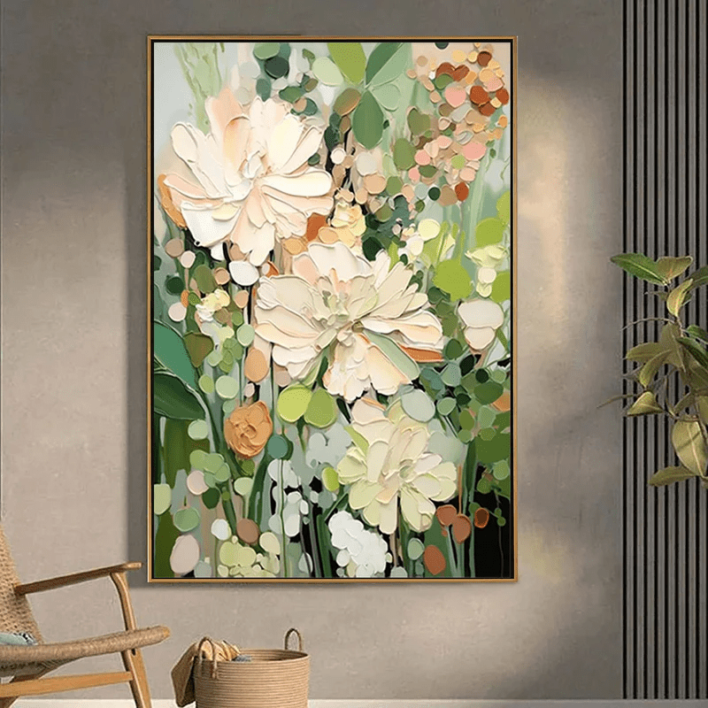 3D Heavy Texture Sage Green Floral Oil Painting CZ0104 - Viral Wall Art